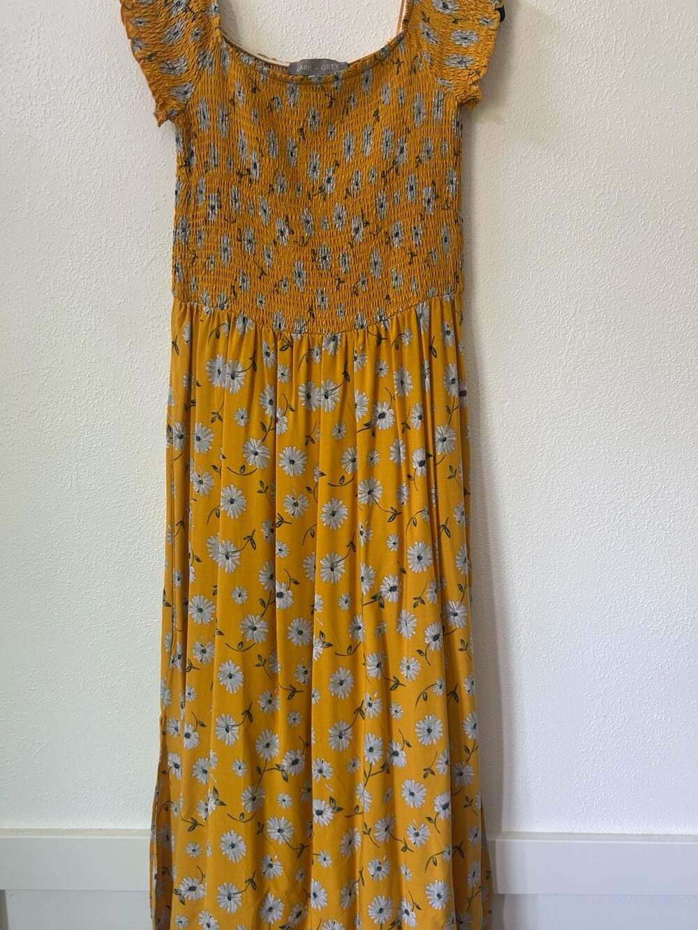 Lark + Grey maxi dress yellow floral smocked bodice size 2XL
